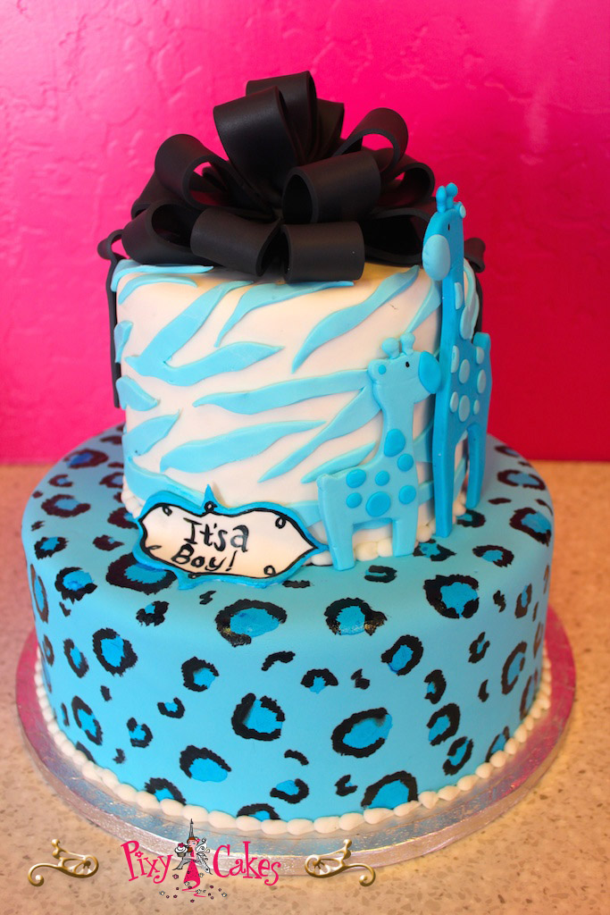 Blue Cheetah Print Baby Shower Cakes