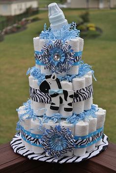 Blue Zebra Print Baby Shower Cake Ideas