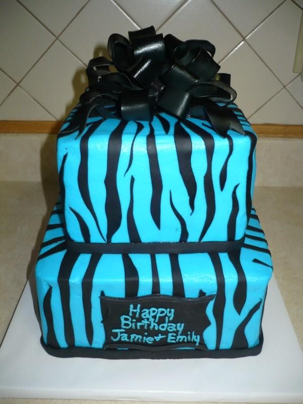 Blue Zebra Print Birthday Cake