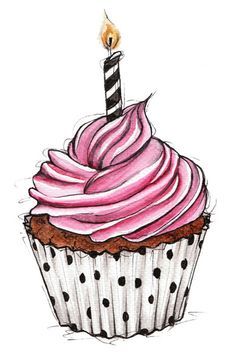 Cute Birthday Cupcake Drawing