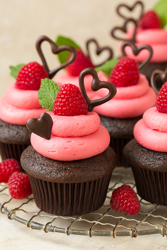 Dark Chocolate Cupcakes with Raspberry Buttercream Frosting