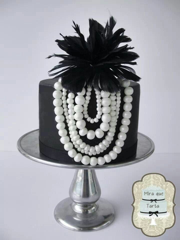 Elegant Black and White Birthday Cake
