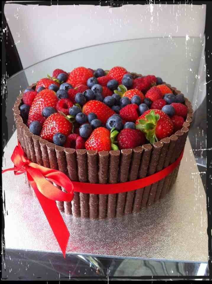 Fruit Topped Triple Chocolate Cake