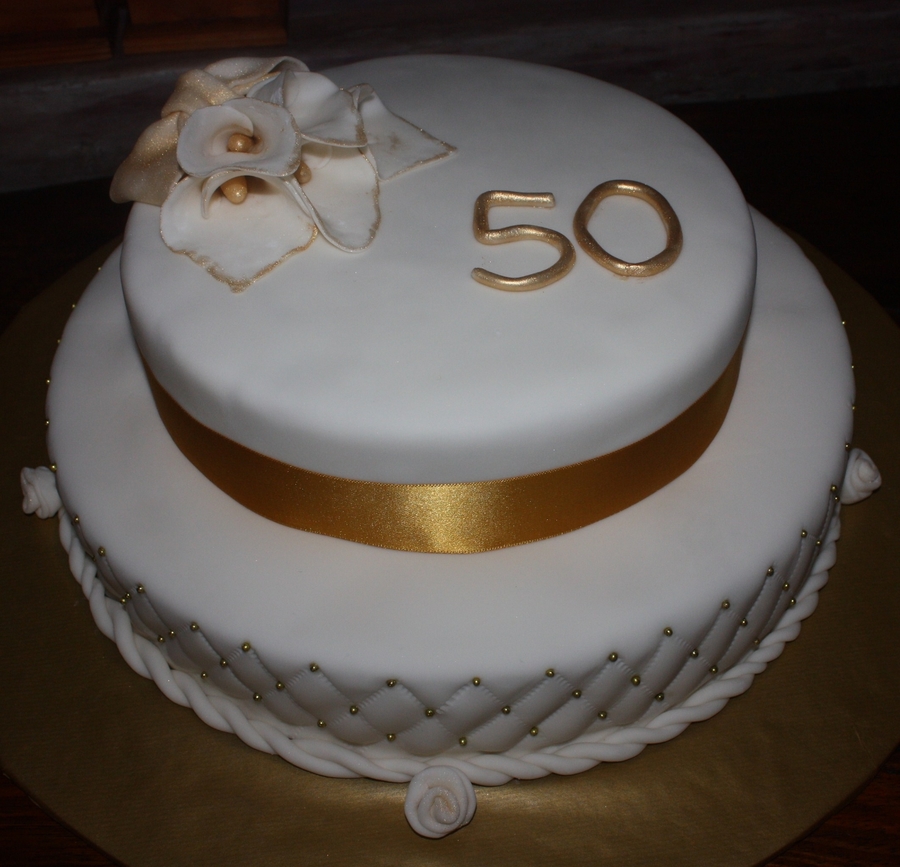 Gold 50th Anniversary Tier Cakes