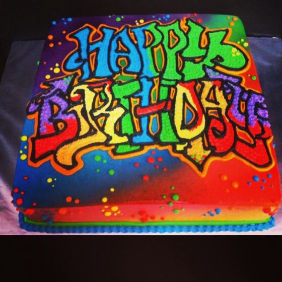 Graffiti Happy Birthday Cake