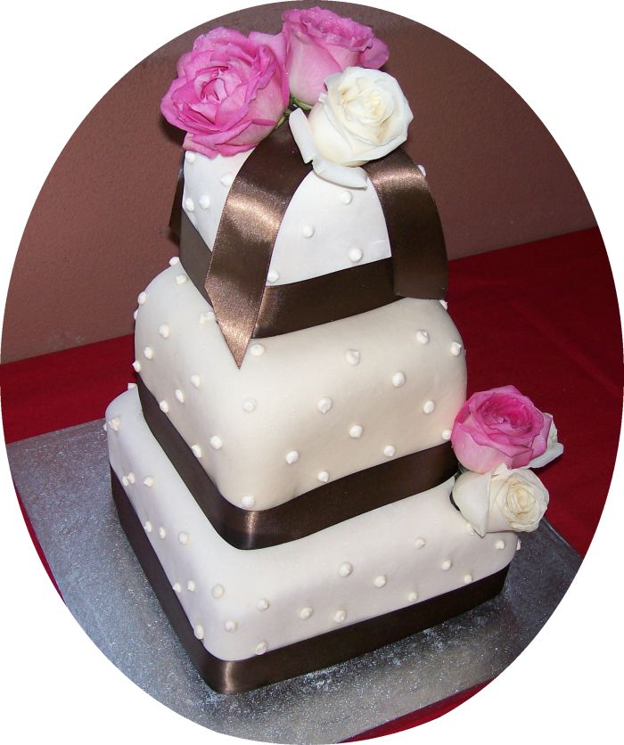 Pink Fondant Square Wedding Cake