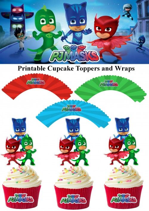 PJ Cupcake Toppers Printable Masks