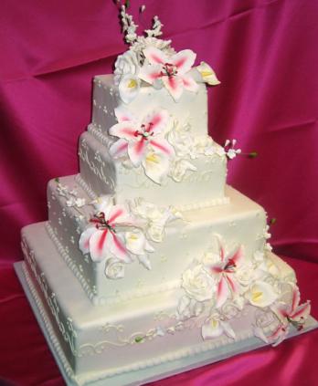 Square Wedding Cakes with Lilies