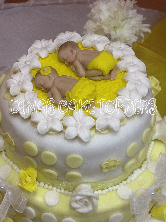 Twin Boy & Girl Baby Shower Cake Topper Twin Boy & Girl Baby Shower Cake Topper
