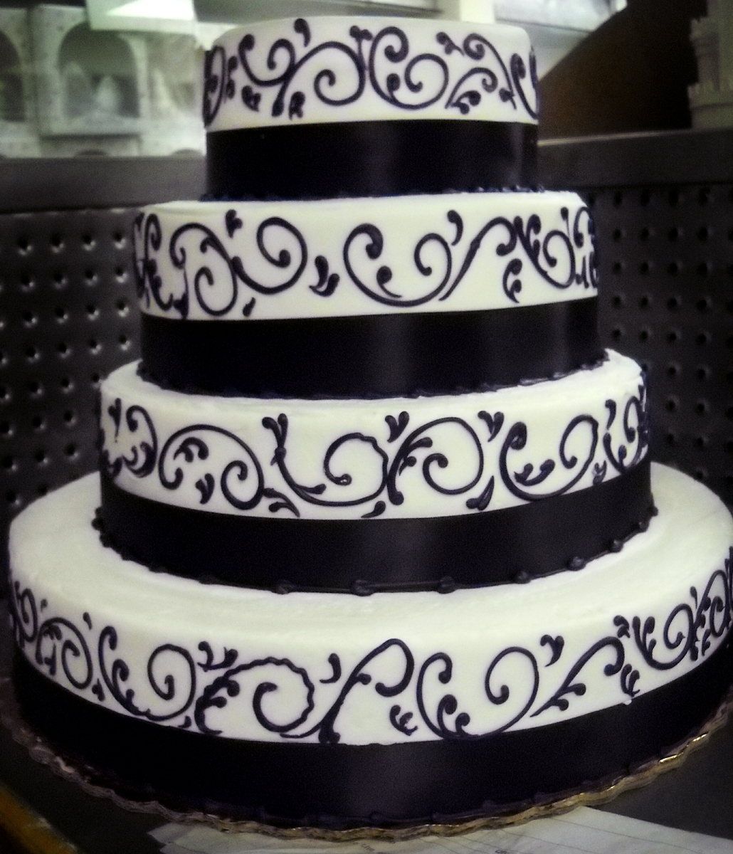 Black White Wedding Cake with Swirls Black White Wedding Cake with Swirls