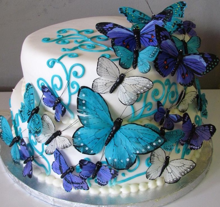 Blue Butterfly Birthday Cake