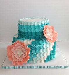 Coral and Teal Ombre Cake Coral and Teal Ombre Cake