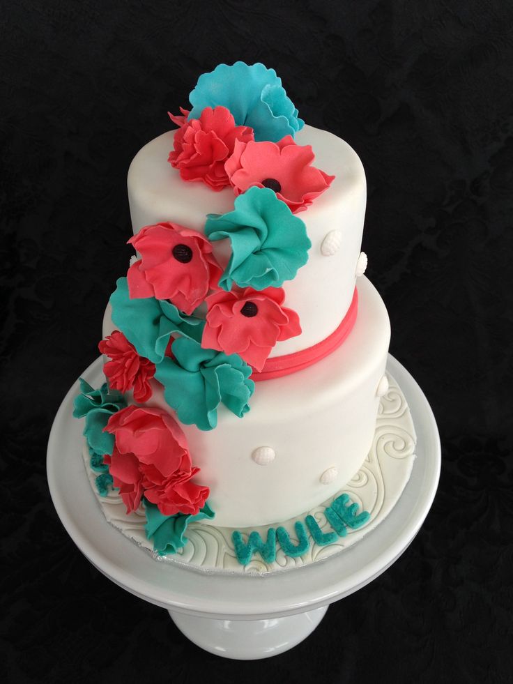 Coral and Turquoise Birthday Cake Coral and Turquoise Birthday Cake