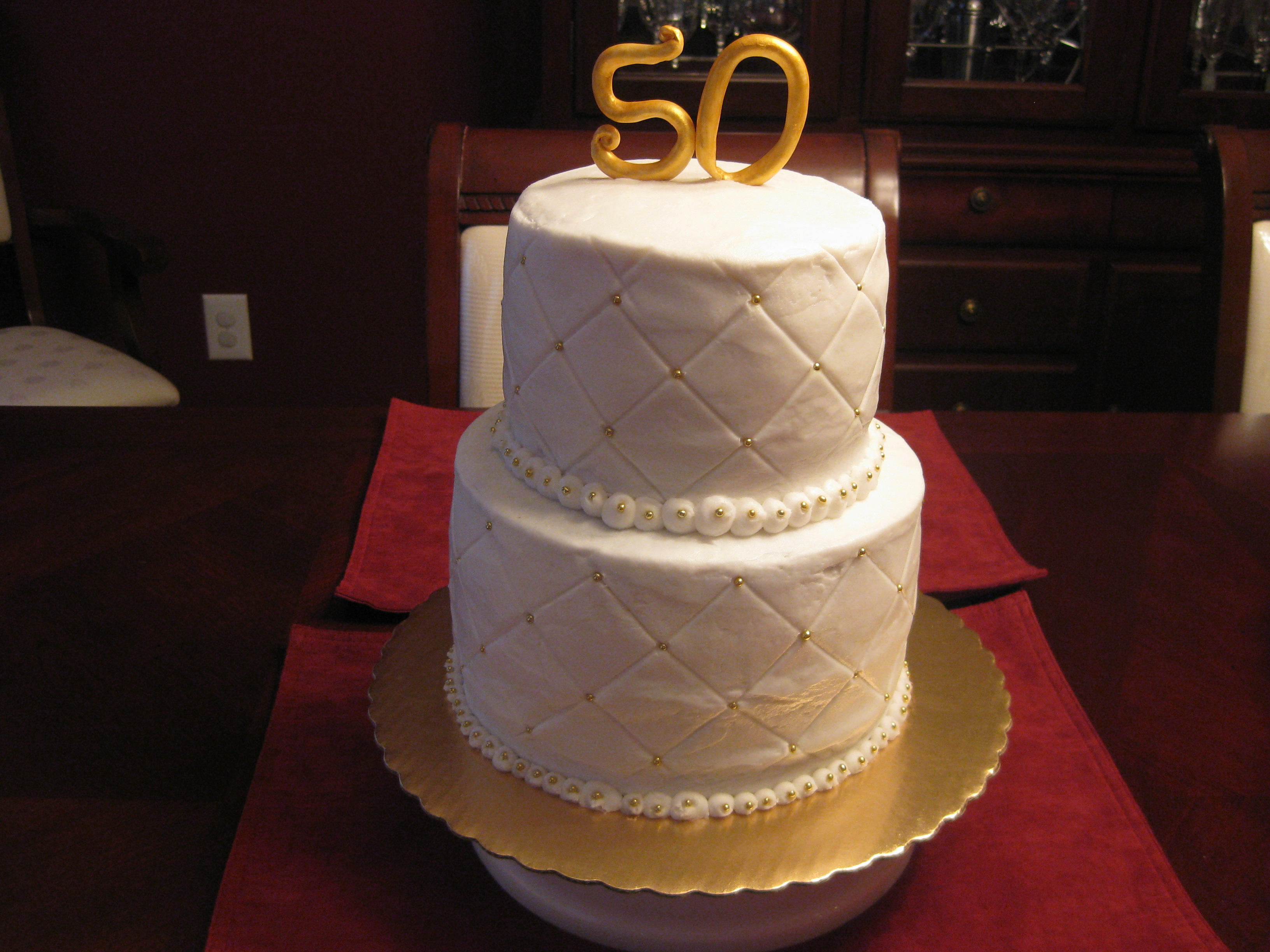 Gold and White Cake with Diamonds