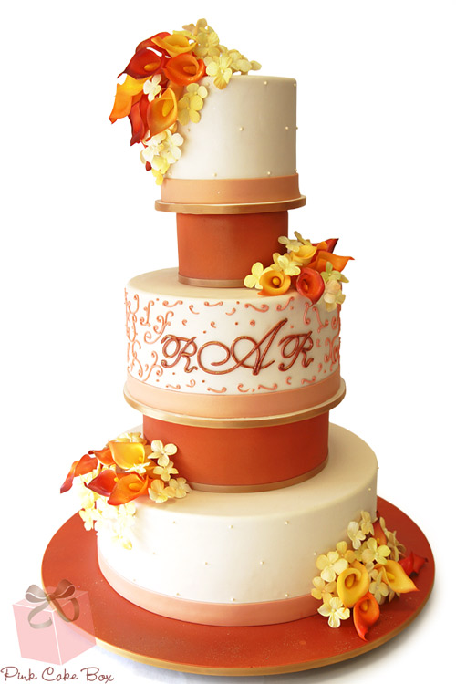 Orange Calla Lilies Wedding Cake