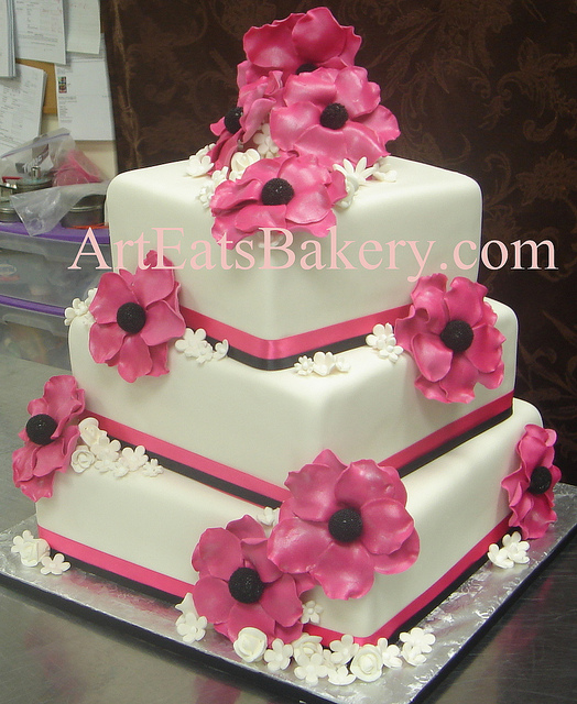 Pink Black and White Square Wedding Cakes