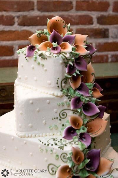 Purple and Orange Calla Lilies Wedding Cake