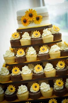 Sunflower Wedding Cake with Cupcakes