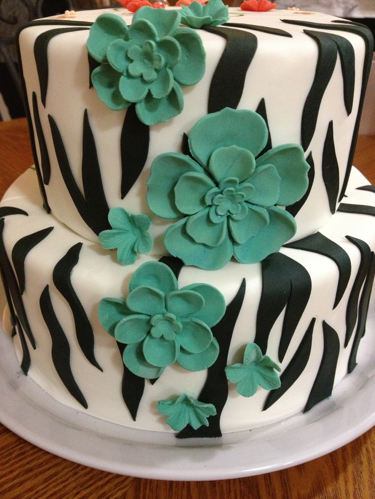 Teal and Zebra Birthday Cake