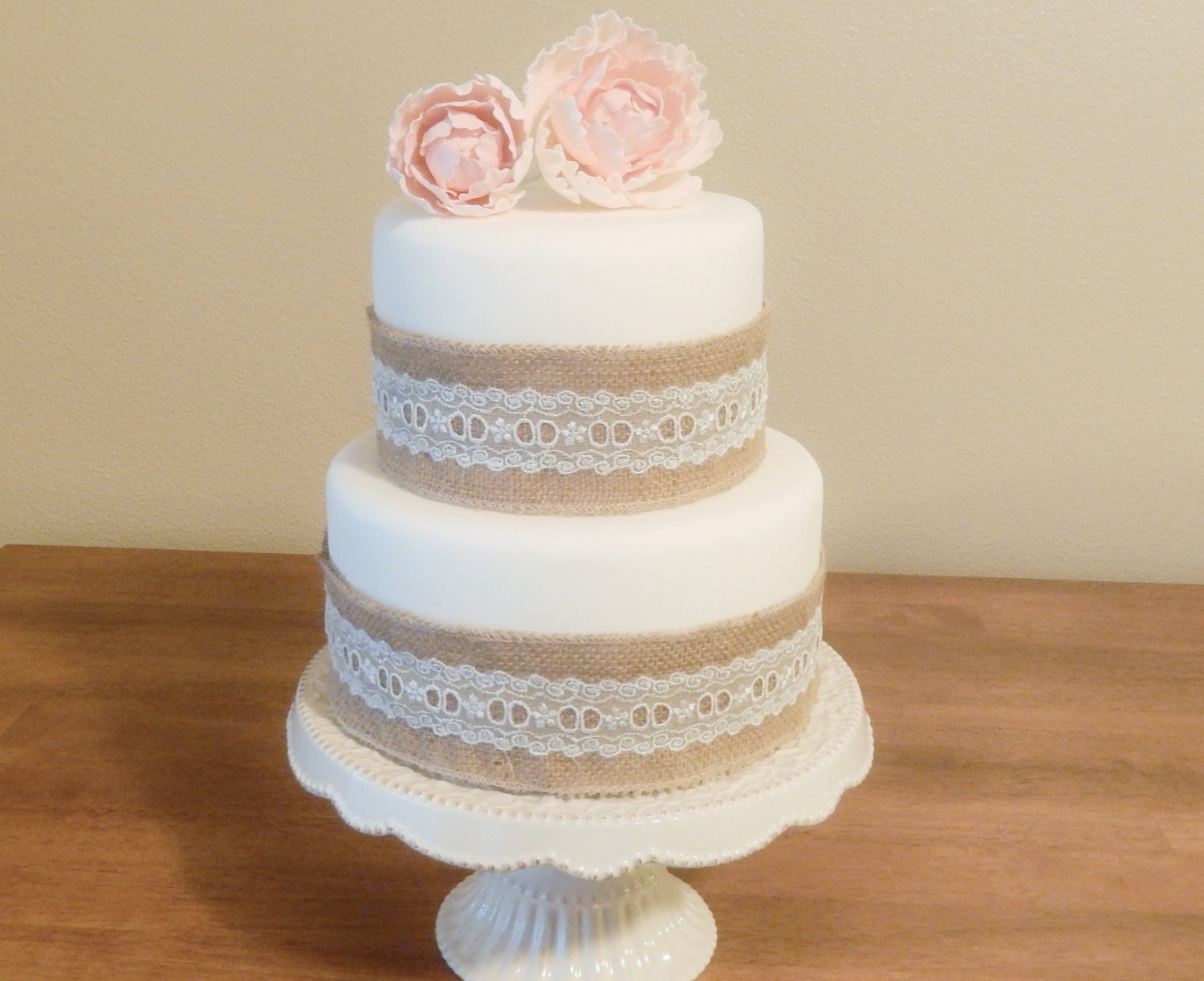 Wedding Cake with Burlap and Lace Wedding Cake with Burlap and Lace