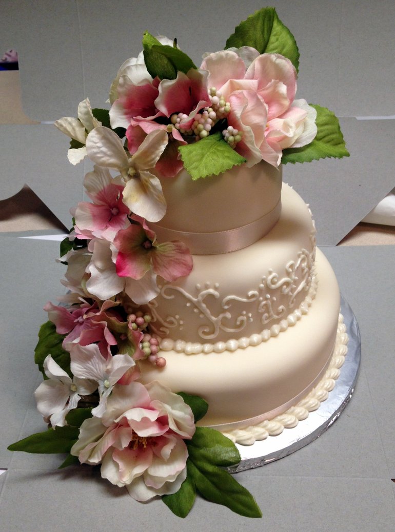 Wedding Cake with Silk Flowers Wedding Cake with Silk Flowers
