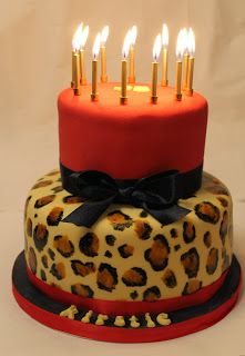 2 Tier Birthday Cake with Cheetah Print