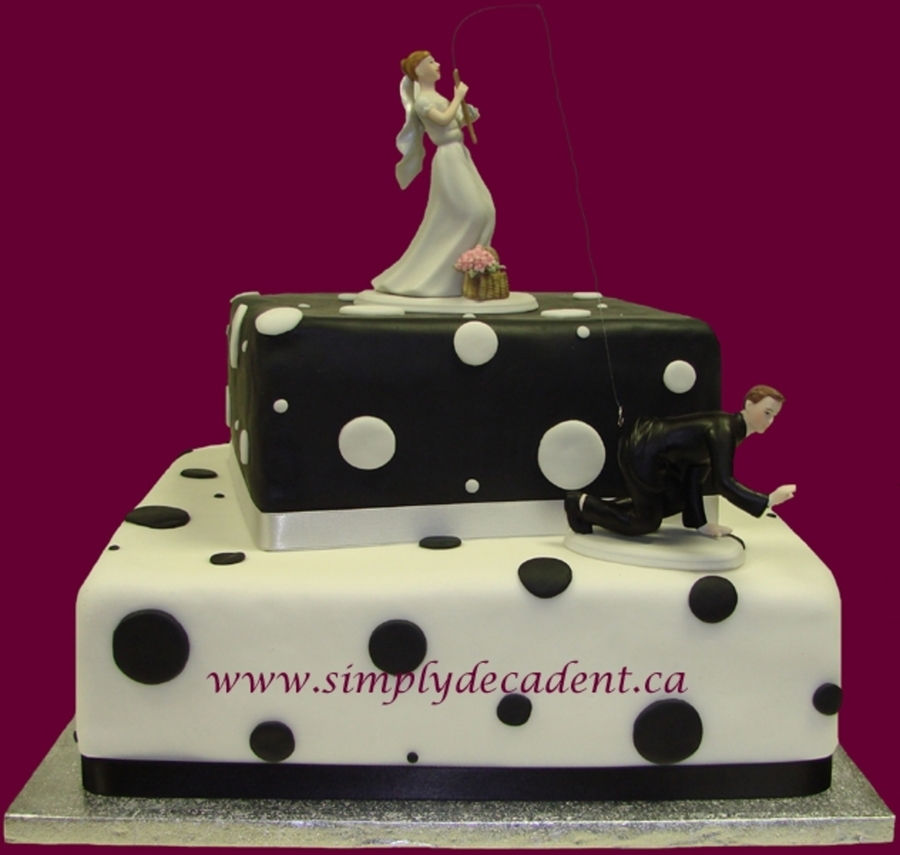 2 Tier Cake with Black Polka Dots