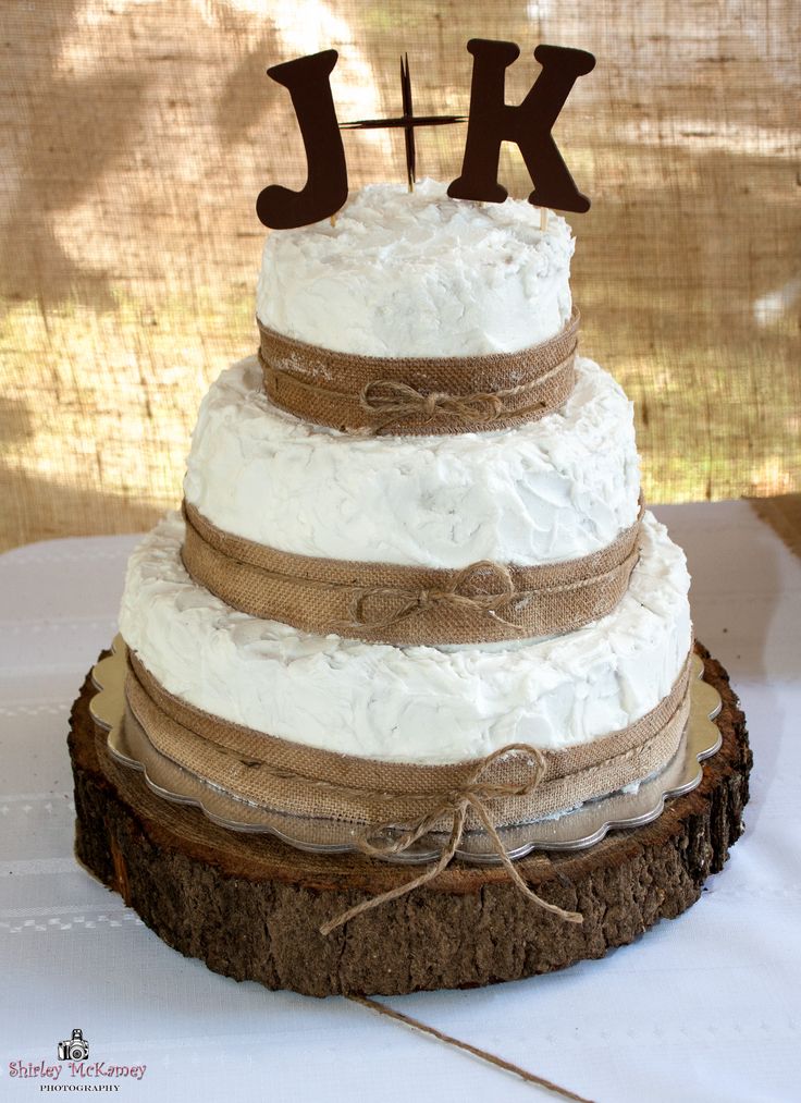 3 Tier Wedding Cake Rustic with Burlap