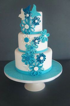 Birthday Cake with Blue Flowers