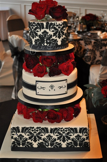 Black and White Damask Wedding Cake