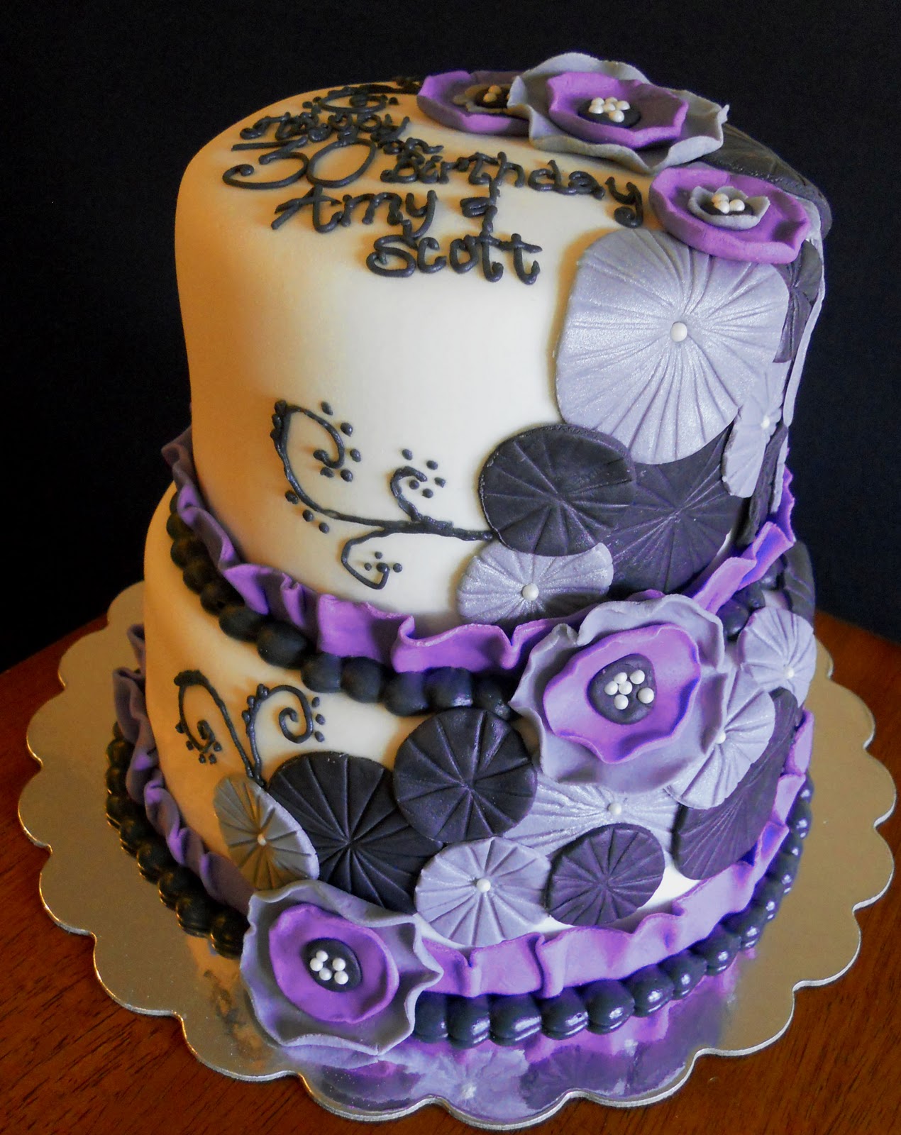 Black Silver and Purple Birthday Cake