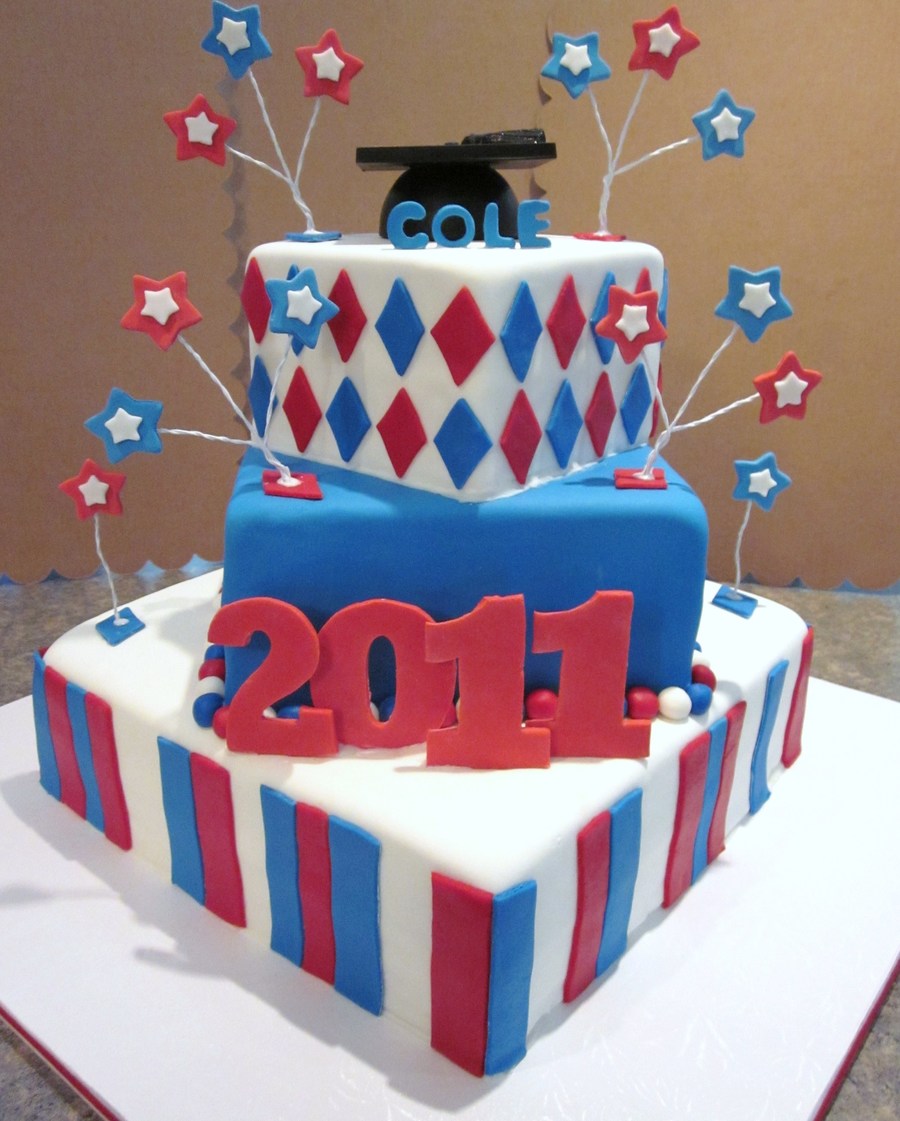 Blue and White Graduation Cake