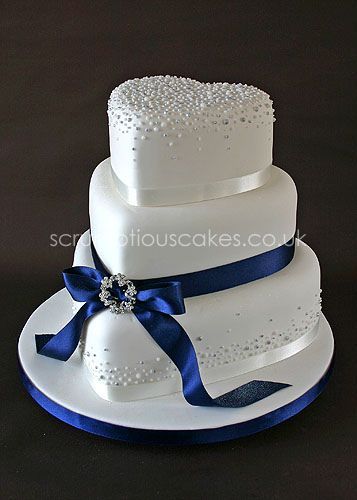 Blue Wedding Cake with Ribbons