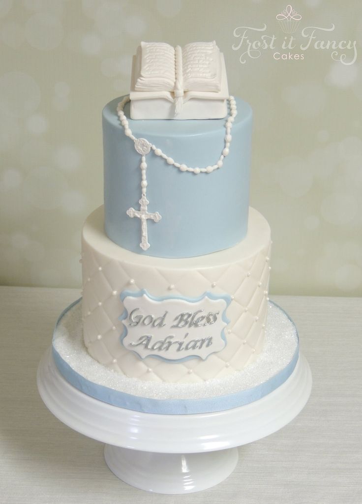 Buttercream Baptism Bible Cakes for a Boy