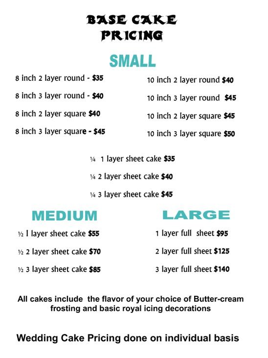 Cake Serving and Price List