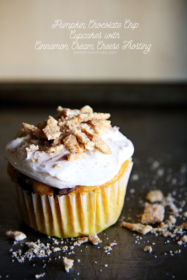 Chocolate Chip Pumpkin Cupcakes with Cream Cheese Frosting Chocolate Chip Pumpkin Cupcakes with Cream Cheese Frosting