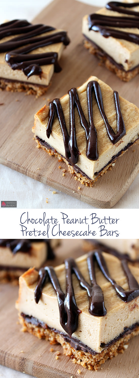 Chocolate Pretzel Peanut Butter Cheesecake Bars