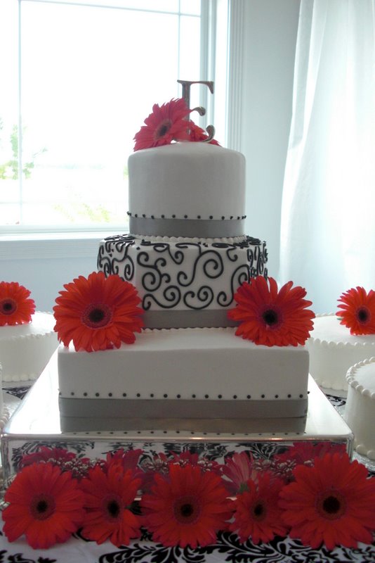 Coral and Silver Wedding Cakes