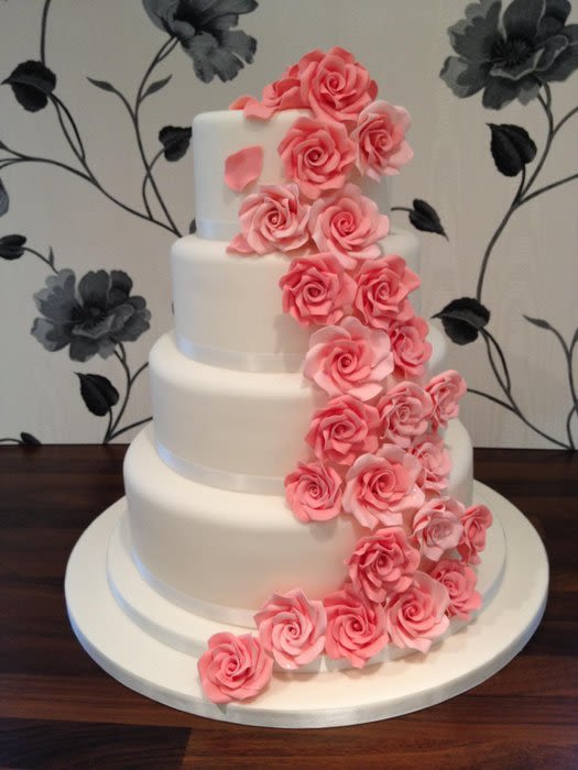 Coral Wedding Cake with Roses