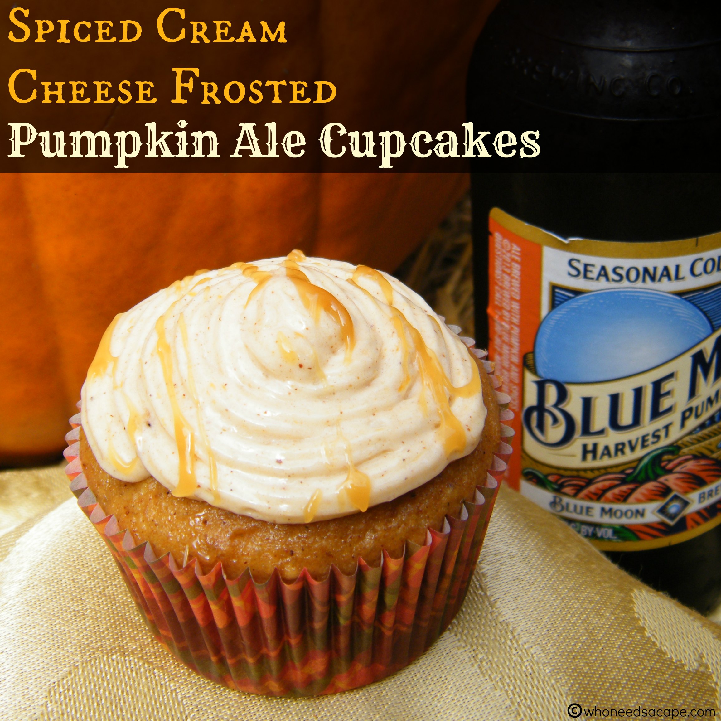 Cream Cheese Frosted Spiced Pumpkin Ale Cupcakes