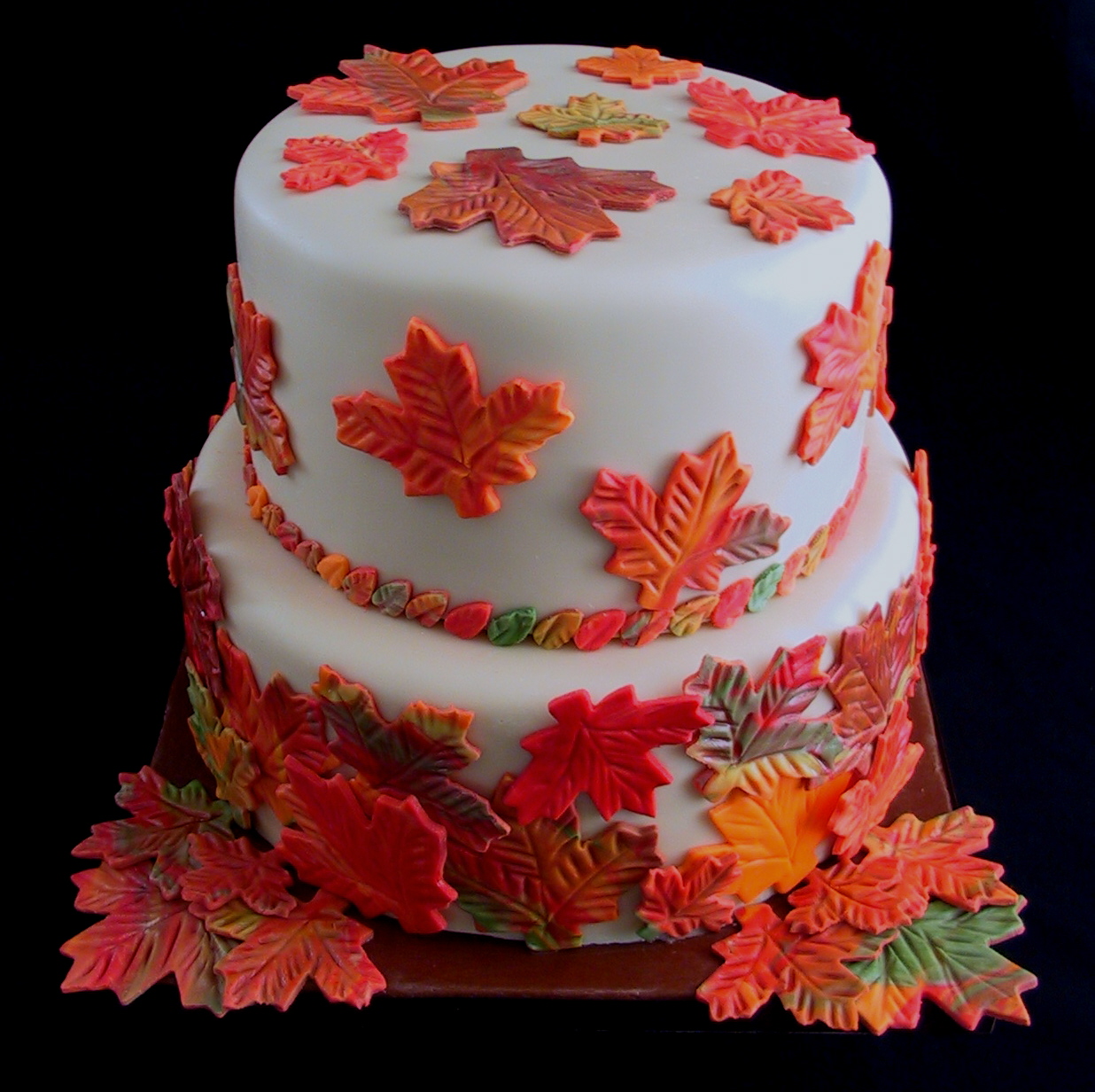 Fondant Cakes with Fall Leaves