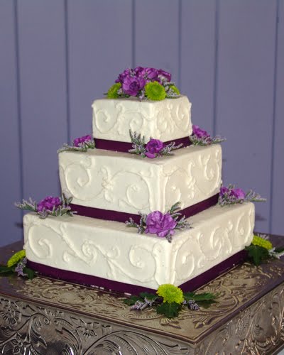 Green and Purple Square Wedding Cake