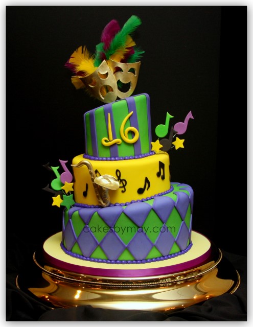 Mardi Gras Sweet 16 Birthday Cake
