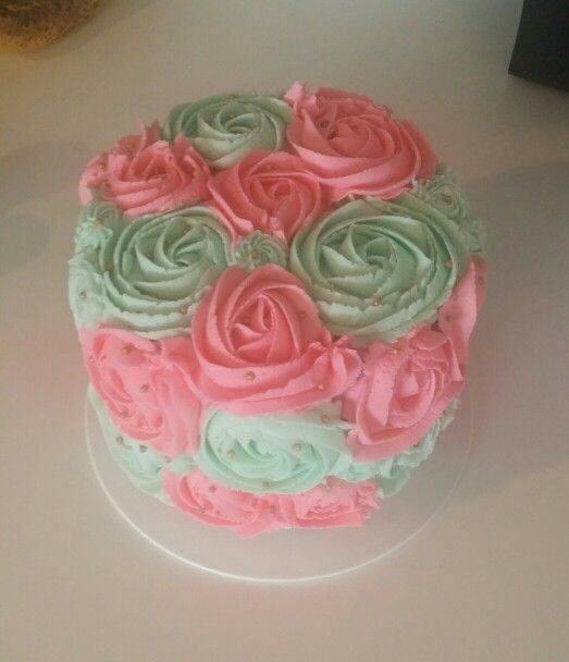 Mint Green and Pink Birthday Cake