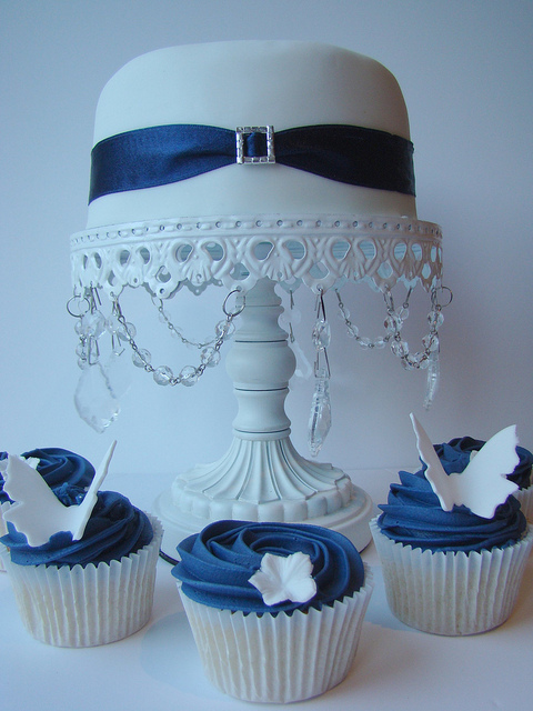 Navy Blue Wedding Cake and Cupcake