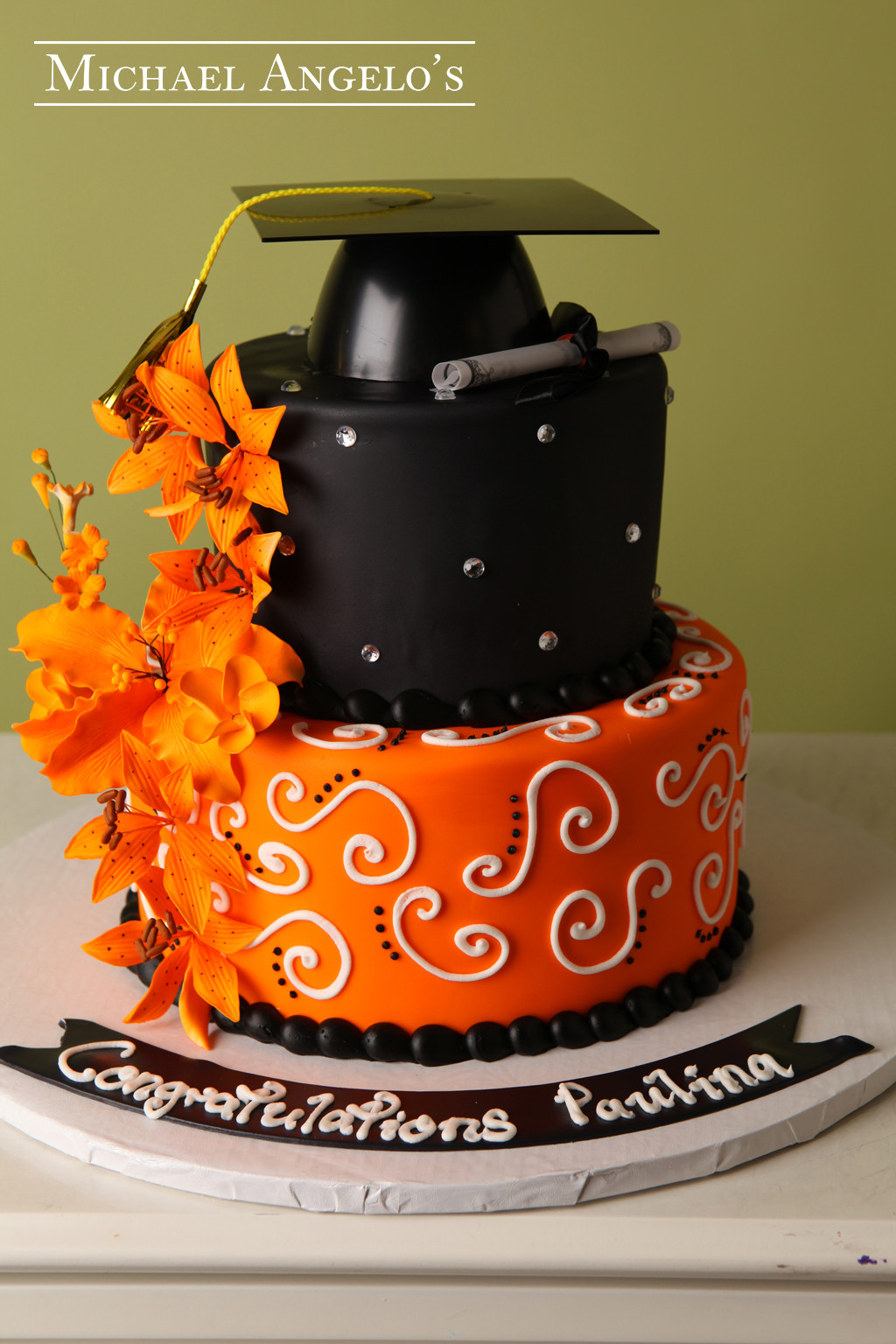 Orange and Black Graduation Cake