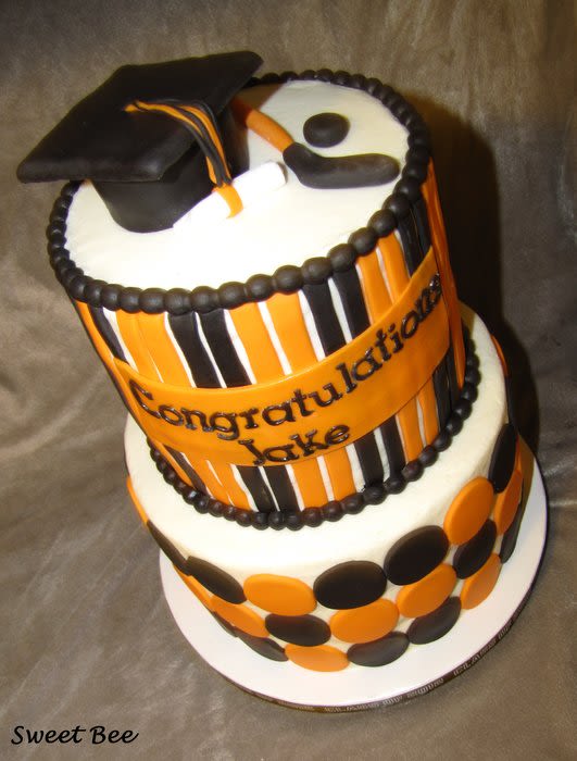 Orange and Black Graduation Cake