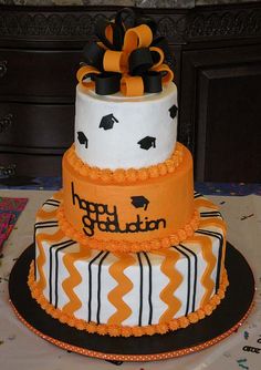 Orange and Black Graduation Sheet Cake