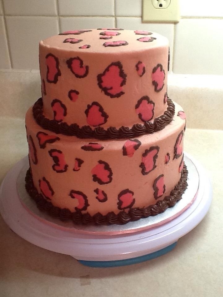 Pink and Brown Leopard Baby Shower Cake