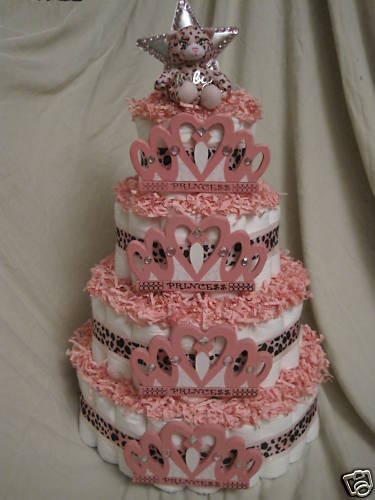 Pink and Cheetah Print Diaper Cake